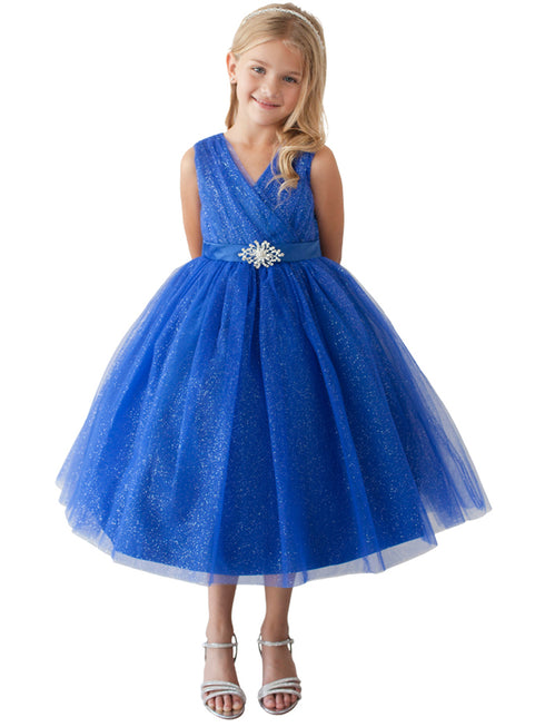 Vestido de dama de honor junior de tul plisado con fajín de satén amarillo para niñas grandes 8-16